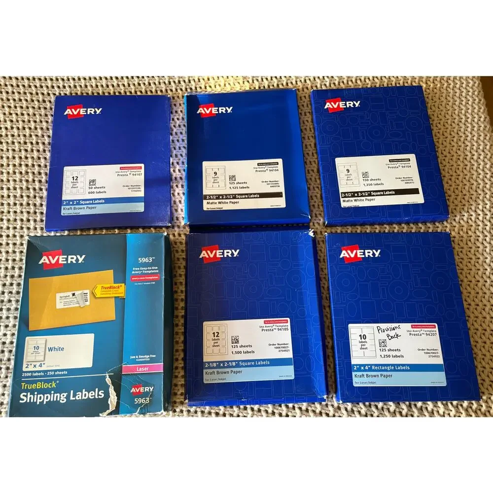 Lot of 6PKS of Avery Blank Labels - Assorted Sizes - Weighs over 16lbs